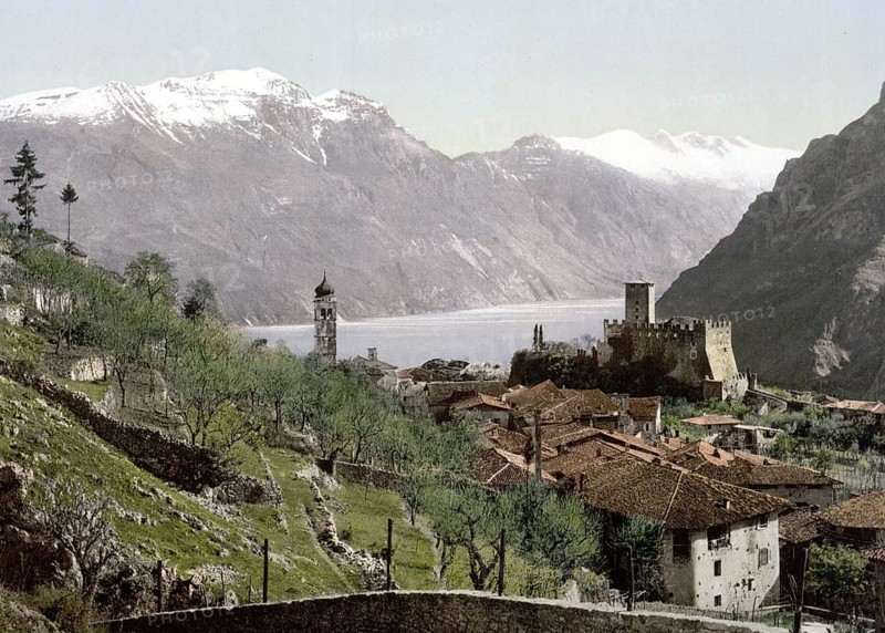 Tenno and Monte Baldo, Lake Garda, Italy, Historical, digitally restored reproduction from a 19th century original, 1880, Record date not stated, Europe