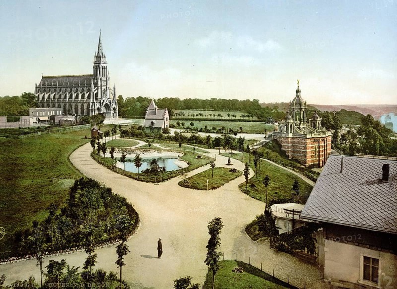 Notre Dame de Bon Secours and Jeanne d'Arc monument, Rouen, Normandy, France, ca 1890, Historical, digitally restored reproduction from a 19th century original, Record date not stated, Europe