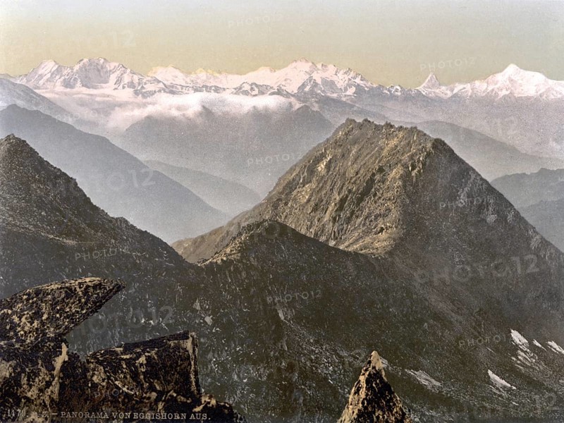 Eggishorn, Panorama, Bernese Oberland, Switzerland, Historic, digitally restored reproduction from a 19th century original, Record date not stated, Bernese Oberland, Switzerland, Historic, digitally restored reproduction from a 19th century original, Record date not stated, Europe