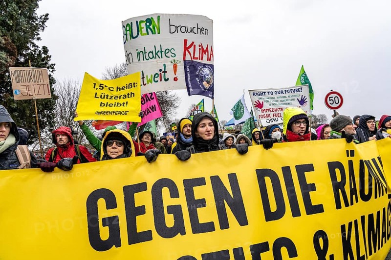 Demonstration against the demolition of the lignite village of Lützerath, from the village of Keyenberg the demonstrators marched to the edge of the Garzweiler open-cast mine and on to the rest of the village of Lützerah, Erkelenz, North Rhine-Westphalia, Germany, Europe