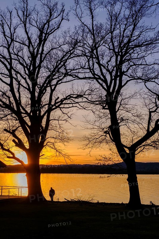 Sunset at the Lake Ammer, near Aidenried, Fünfseenland, Upper Bavaria, Bavaria, Germany, Europe
