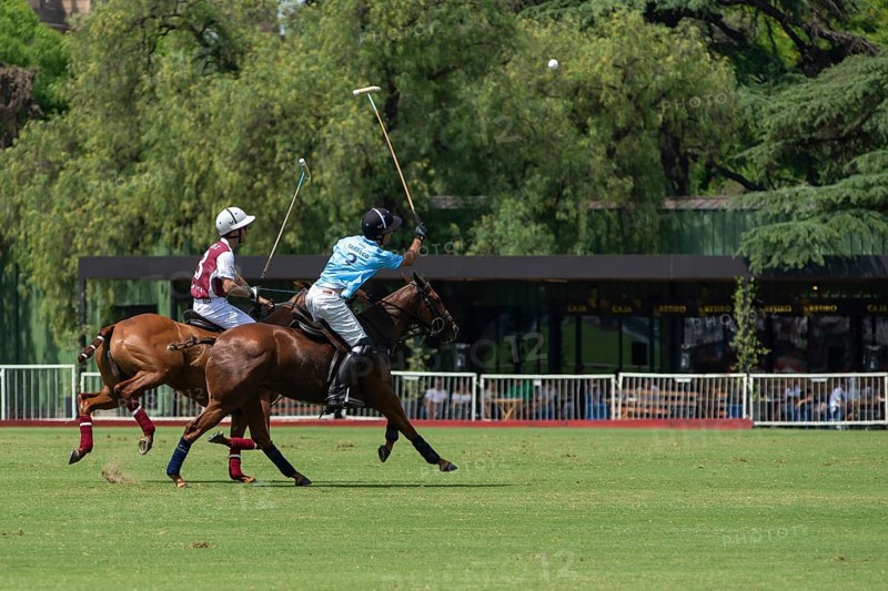 Scene from the 131st Argentine Open Polo Championship (Spanish: Campeonato Argentino Abierto de Polo), the most important international polo tournament, match La Zeta Kazak (red) against Cria La Dolfina (blue), on 16 November 2024, Palermo, Buenos Aires, Argentina, South America