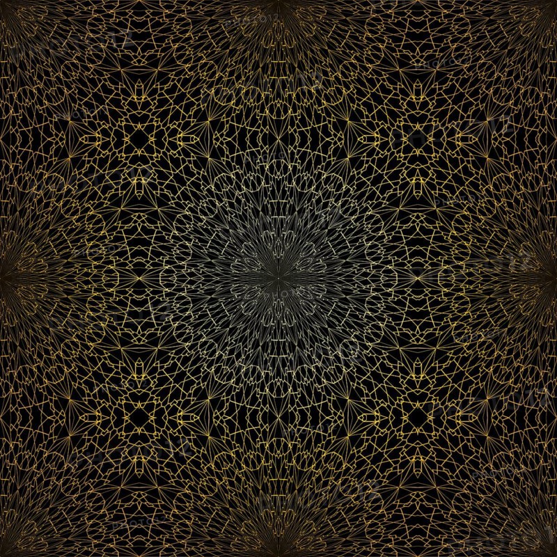 Geometric gold lace seamless pattern. Arabic tile lattice vector background.