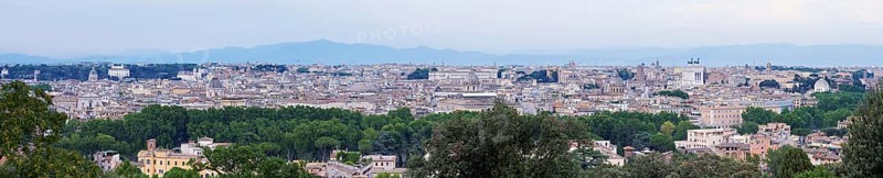 View of the city from the Gianicolo viewpoint with the Vittorio Emanuele II monument, Rome, Lazio, Italy, Europe