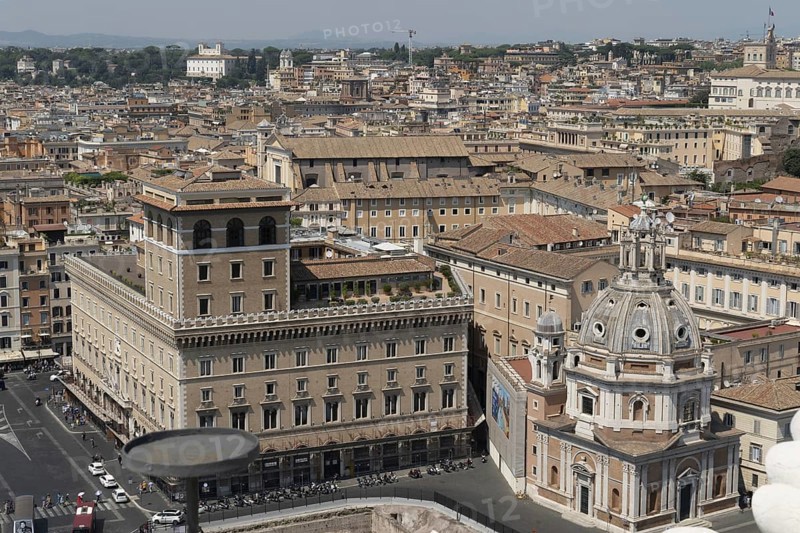 View from Monumento Vittorio Emanuele II, Piazza Venezia, Church of Santa Maria di Loreto and Palazzo della Assicurazioni Generali, Rome, Italy, Europe