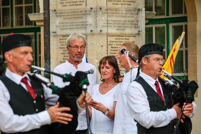 Bagpipe orchestra with singers, Pipe concert, Sigmaringen, Baden-Württemberg, Germany, Europe