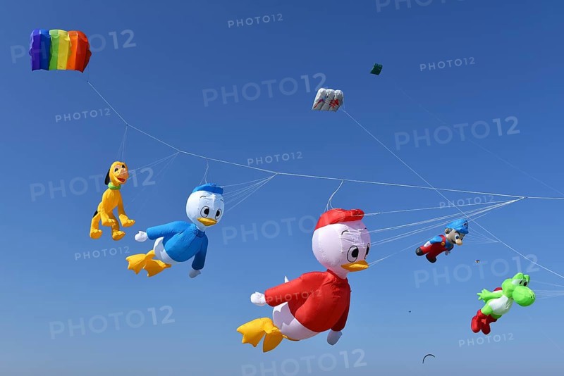 Kite festival, flying kites on Schönberg beach, Schleswig-Holstein, Germany, Europe