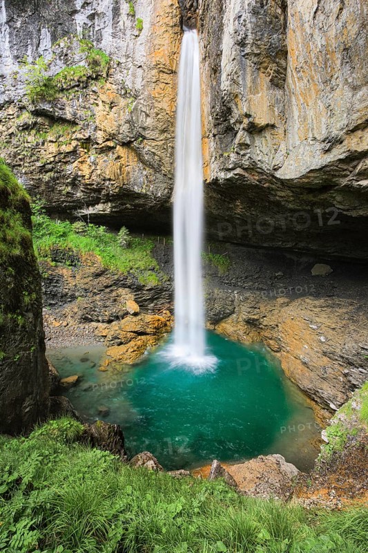 Waterfall on the Klausen Pass, Glarus, Switzerland, Europe