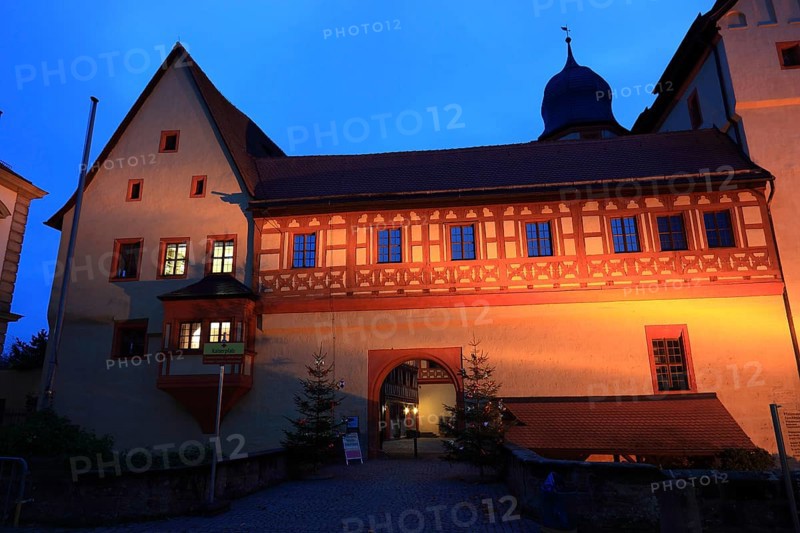 Imperial Palace in Forchheim, illuminated during the Christmas market, Upper Franconia, Bavaria, Germany, Europe