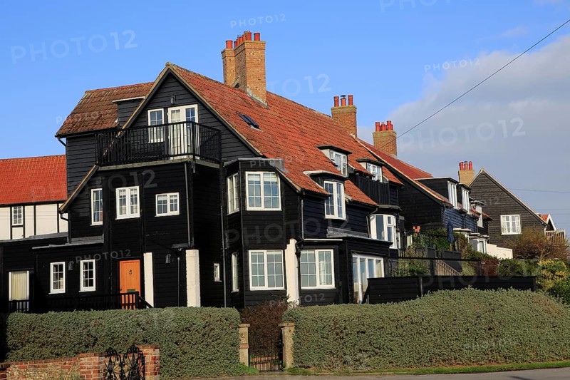 Large black clapboard house at Thorpeness, Suffolk, England, UK