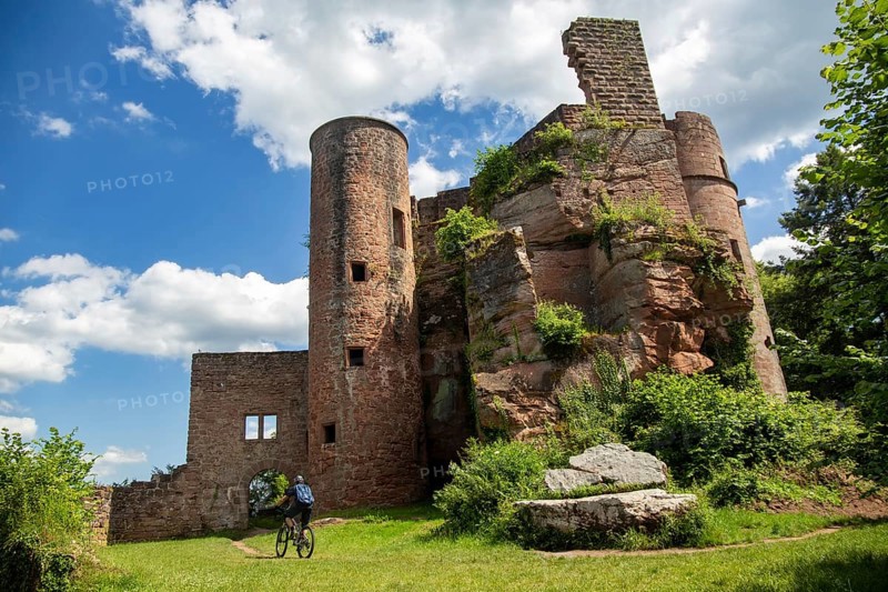 Mountain bikers at Neudahn Castle in the Palatinate Forest