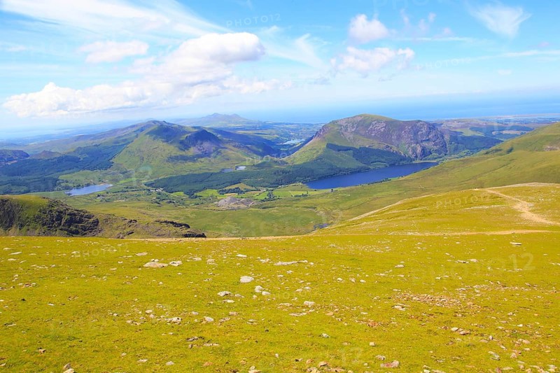 Llyn Cwellyn landscape from Mount Snowdon, Gwynedd, Snowdonia, north Wales, UK