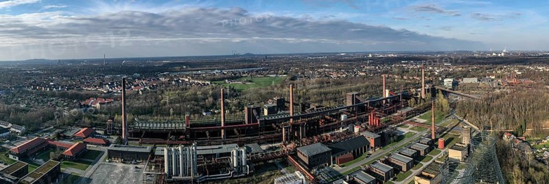 Panorama aerial view of the former Zollverein coking plant in Essen, 18/03/2020