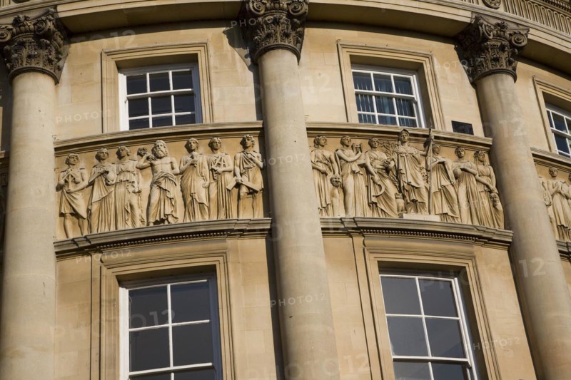 Detail carvings Roman figures Guildhall, Bath, England, United Kingdom, Europe