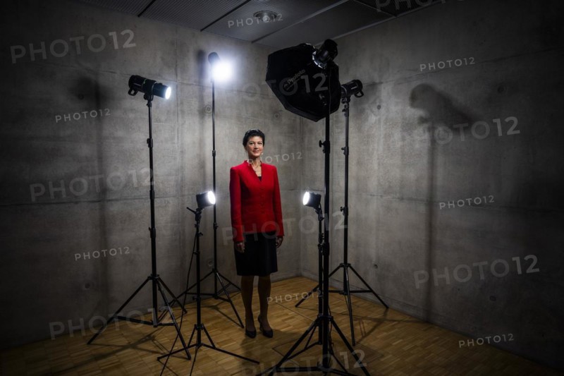 Sahra Wagenknecht is a member of the German Bundestag and founder of the BSW party, pictured here in front of her office in the German Bundestag in Berlin, 10 April 2024