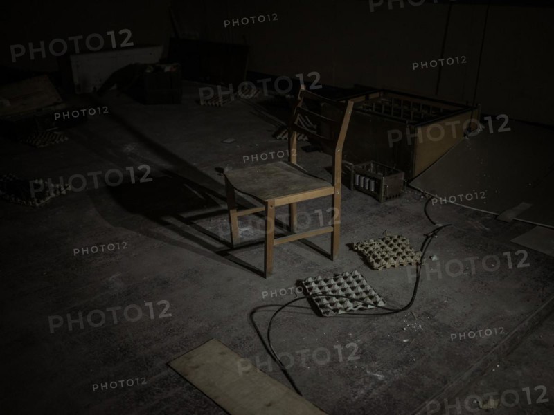Shooting range in the Isjum police station, where prisoners were tortured with beatings and electric shocks. After the occupation of the city by the Russian army, over 200 people were imprisoned, interrogated and tortured here in freezing temperatures, Isjum, Kharkiv, Ukraine, Europe