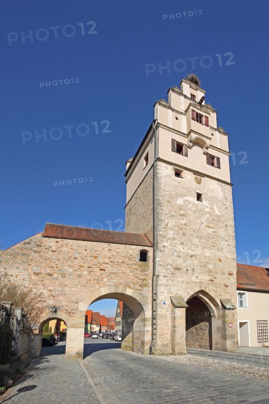Nördlinger Tor and historic town wall and town fortifications, town gate, town tower, Dinkelsbühl, Middle Franconia, Franconia, Bavaria, Germany, Europe