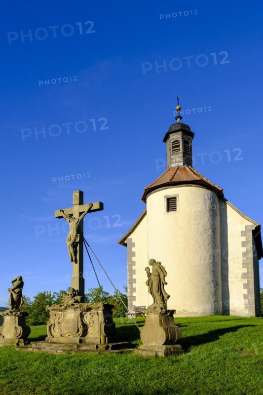 Gangolf Chapel, with crucifixion group, Fladungen, Rhön, Bavarian Rhön, Rhön, Lower Franconia, Bavaria, Germany, Europe