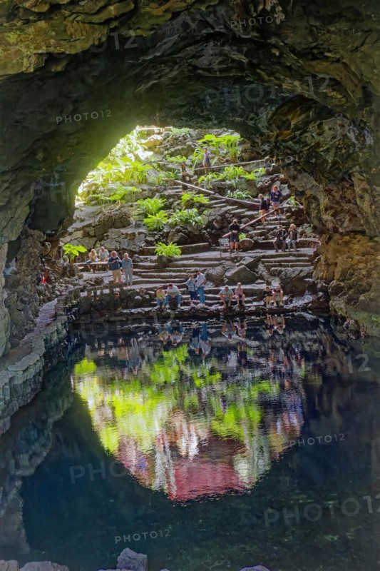 Lava tunnel, Jameos del Agua art and cultural site, designed by artist César Manrique, Lanzarote, Canary Islands, Canary Islands, Spain, Europe