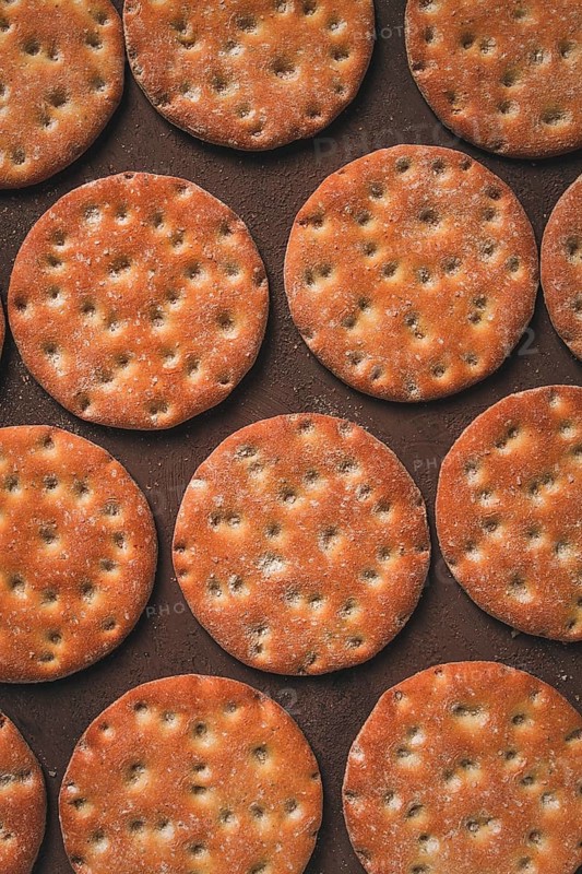 Crispbread, round, with salt and herbs, top view, food concept, no people