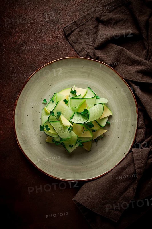 Spring, green salad, cucumber with apple, top view, close-up, no people, microselen radish, healthy eating, spring salad, georgian salad, gazaphuli