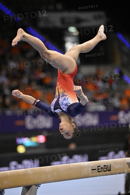 Miruna Valentina Botez ROU balance beam, gymnastics, artistic gymnastics, gymnasts, woman, EnBW DTB-Pokal, Porsche-Arena, Stuttgart, Baden-Württemberg, Germany, Europe