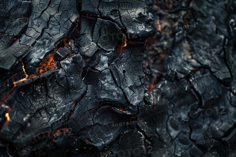 Close up of burning charred tree bark. KI generiert, generiert, AI generated