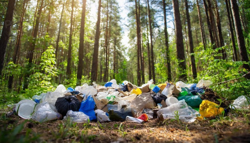 Symbolism, wild rubbish dumping in the forest, AI-generated, AI-generated, AI generated