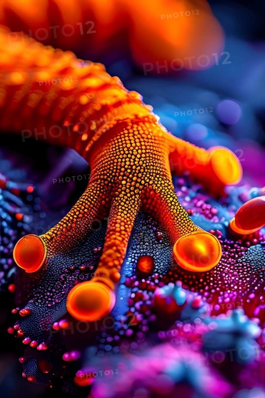 Gecko feet with intricate patterns and vibrant colors representing adhesive properties, AI generated