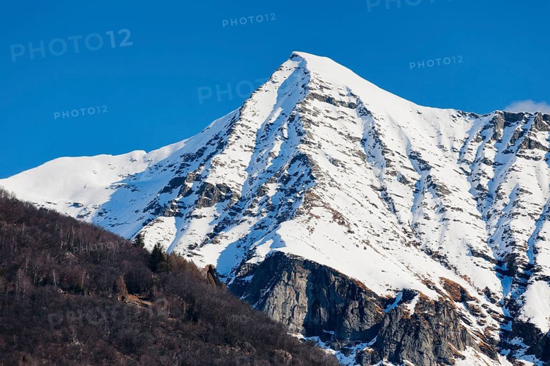 Freshly snow-covered Pizzo Vogorno in the canton of Ticino, Switzerland, Europe