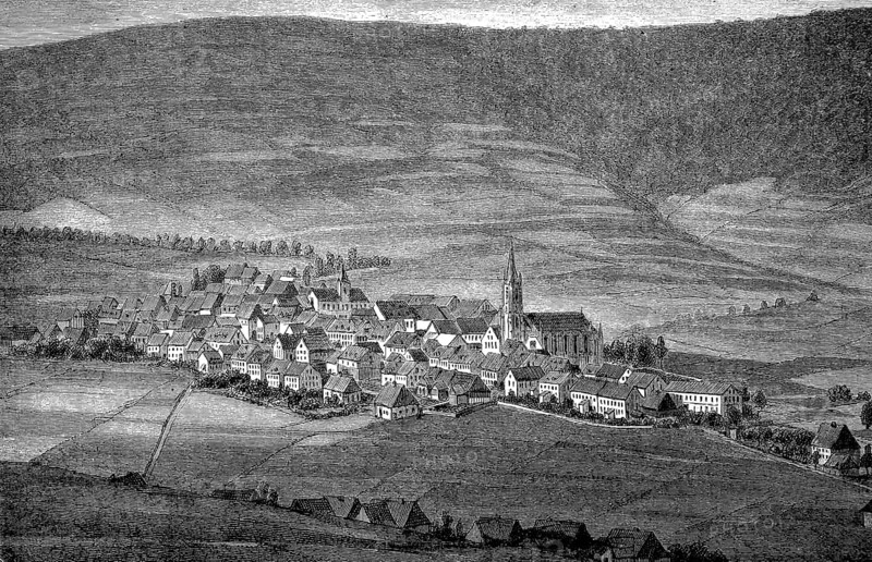View of Oberwiesenthal in the Saxon Ore Mountains in 1880, Germany, Historical, digital reproduction of an original from the 19th century, Europe