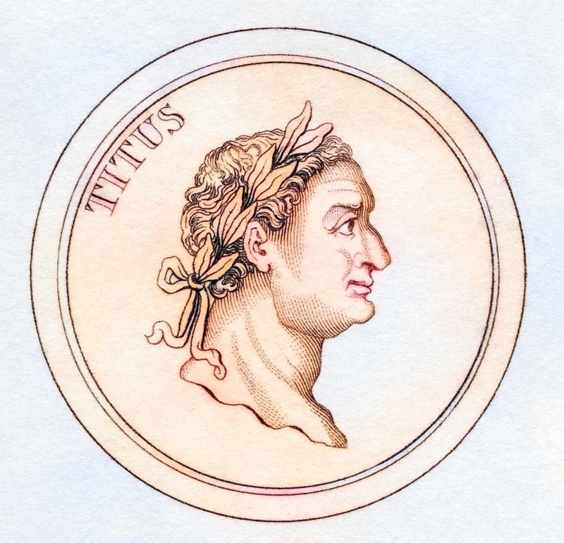 Titus Flavius Sabinus Vespasianus alias Titus AD39, 81 Roman Emperor from the book Crabbs Historical Dictionary from 1825, Historical, digitally restored reproduction from an original from the 19th century, Record date not stated