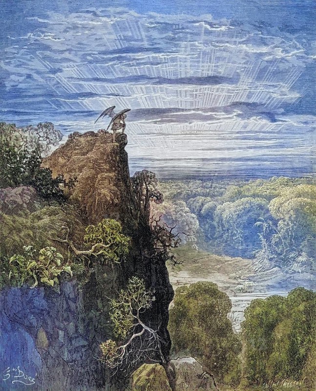 Illustration by Gustave Dore (1832-1883) for Paradise Lost, The Paradise Lost, published in 1667, is an epic poem in blank verse by the English poet John Milton, Inferno, Hell, Paradise, Angel, Damnation, Historical, digitally restored reproduction from a 19th century original, Record date not stated