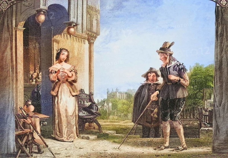 Anne Page and Slender. Scene from The Merry Wives of Windsor by William Shakespeare, Historic, digitally restored reproduction from a 19th century original, Record date not stated