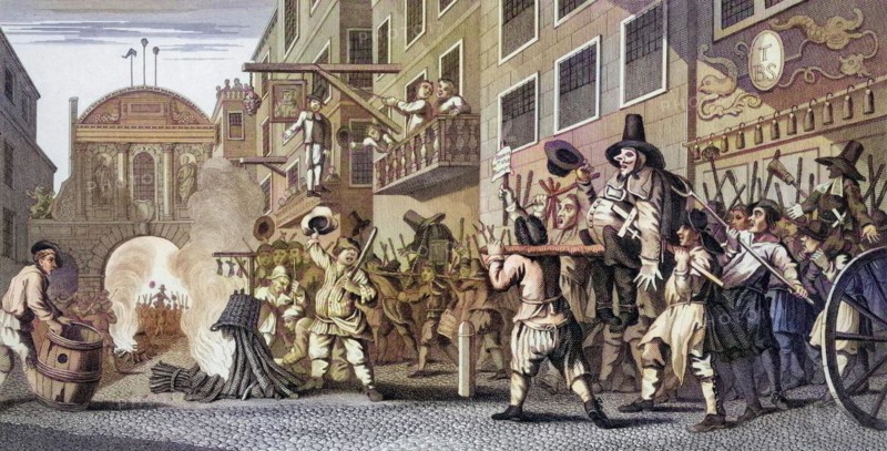 Hudibras The burning of the Rumps at Temple Bar Engraved by J Romney after Hogarth from The Works of Hogarth published London 1833, Historic, digitally restored reproduction from a 19th century original, Record date not stated