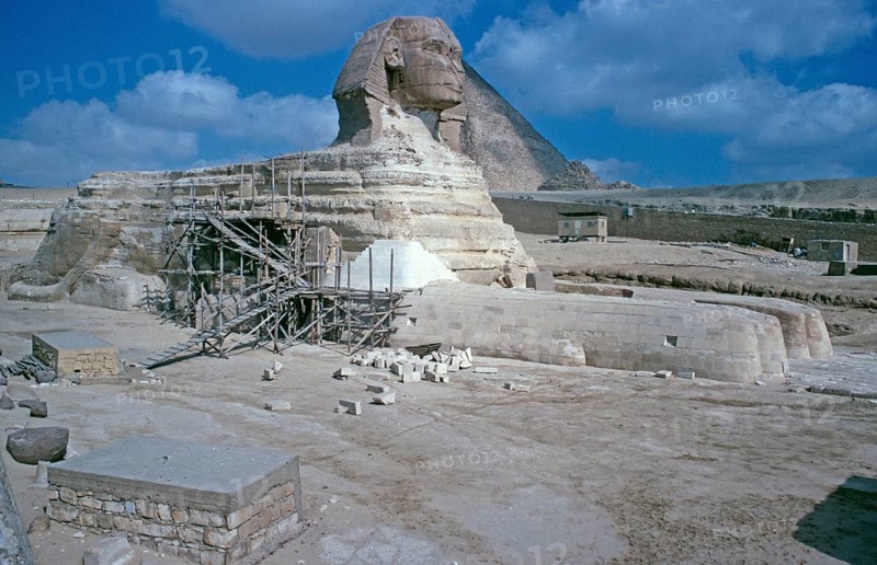 Great Sphinx of Giza, construction site, Cheops Pyramid, Cairo, Egypt, September 1989, vintage, retro, old, historical, Africa