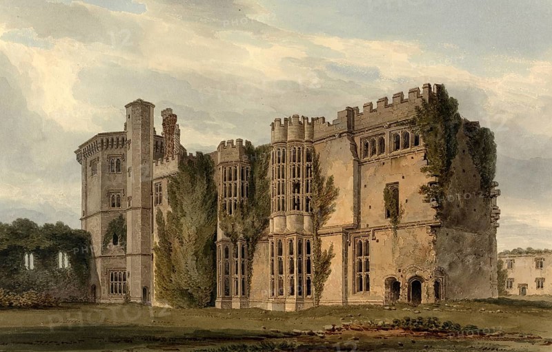South View of Thornbury Castle, Gloucestershire, England, digitally restored reproduction of a 19th-century original by John Buckler, Record date not stated, South View of Thornbury Castle, digitally restored reproduction of a 19th-century original, Record date not stated