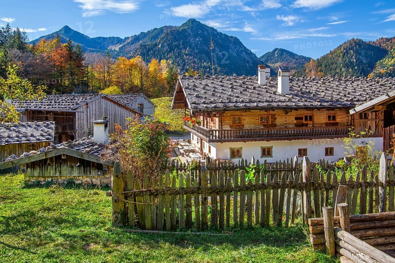 Markus Wasmeier Farm Museum in autumn, Schliersee, Mangfall mountains, Upper Bavaria, Bavaria, Germany, Europe