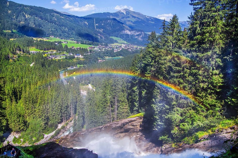 Rainbow over the Krimml Waterfalls, with a drop of 385 metres the highest in Austria, Krimml, Krimml Achental, Hohe Tauern National Park, Pinzgau, Salzburg Province, Austria, Europe