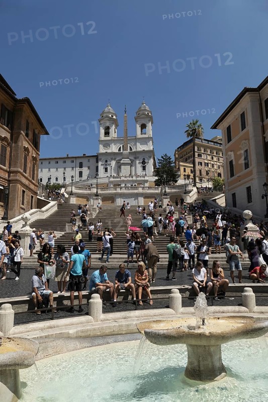 Spanish Steps and the church Santissima Trinita dei Monti, Santa Trinita dei Monti or Santissima Trinita al Monte Pincio, Holy Trinity on Mount Pincio, and the Obelisco Sallustiano, Rome, Italy, Europe
