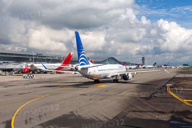 A Boeing 737 MAX 9 aircraft of Copa Airlines with the registration HP-9909CMP at the airport in Bogota, Colombia, South America