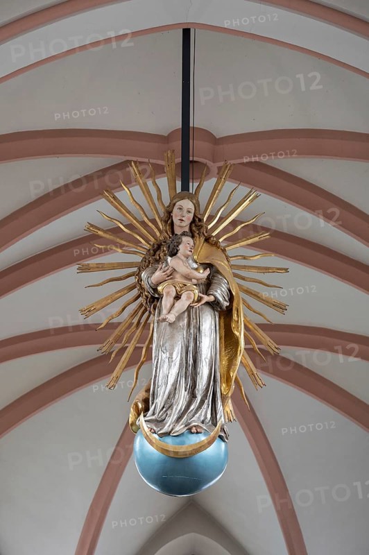 Sculpture of the Madonna in the Catholic parish church of Our Lady, neo-Gothic basilica built 1892-94, Kulmbach, Upper Franconia, Bavaria, Germany, Europe