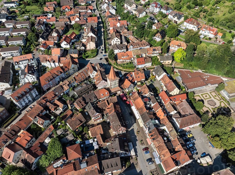 The old town centre of Gengenbach with the Haigeracher Tor, town gate, sight and landmark of Gengenbach, aerial view, Ortenaukreis, Baden-Württemberg, Germany, Europe