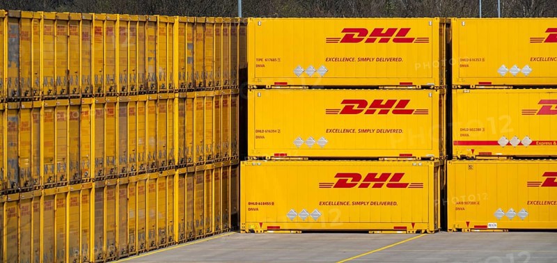 DHL, Deutsche Post, parcel centre, warehouse for freight containers, Krefeld, North Rhine-Westphalia, Germany, Europe