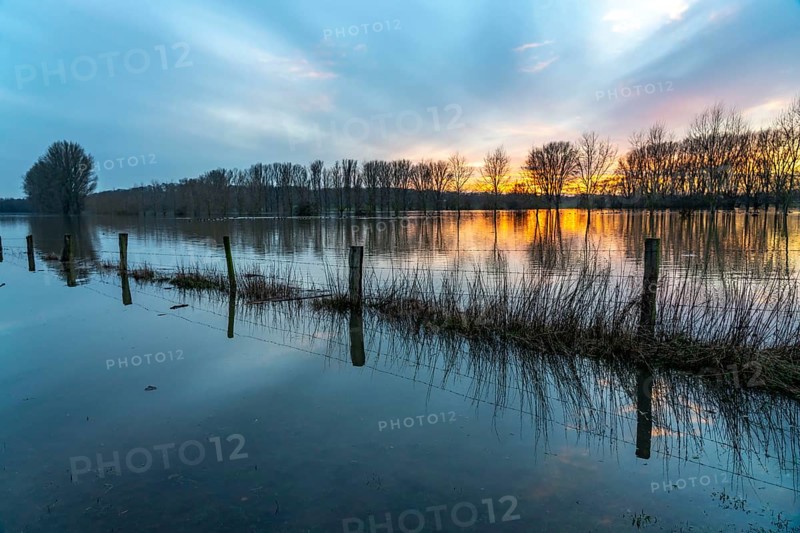 Bislicher Insel nature reserve, floodplain landscape on the Rhine, near Xanten, floods, flooded fields, meadows, North Rhine-Westphalia, Germany, Europe