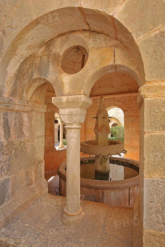 View through the window of the well house of the Romanesque abbey Le Thoronet, well, column, interior view, monastery complex, Cistercian abbey, Var, Provence, France, Europe