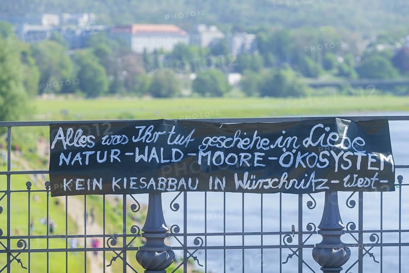Protest banner at the Dresden Albert Bridge, Everything you do, be done in love. Nature, forest, moors, ecosystems, No gravel extraction in Würschnitz-West, Dresden, Saxony, Germany, Europe