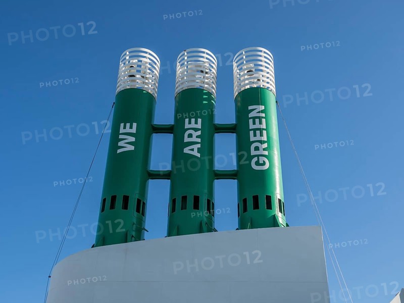 Chimney of the ferry Hanstholm-Bergen, Danmark-Norway (Fjordline), fuelled by LPG