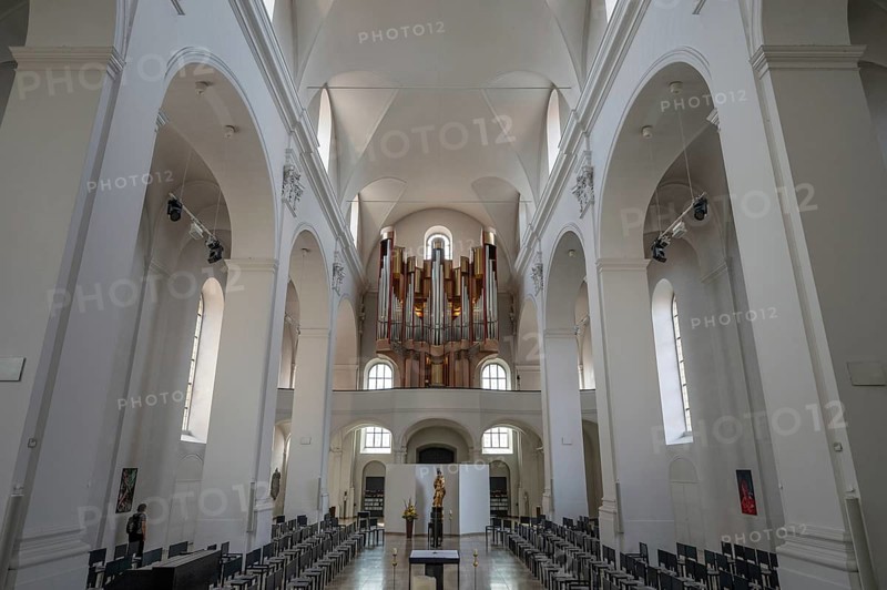 Organ loft of the Augustinian Church, Dominikanerplatz, Würzburg, Lower Franconia, Bavaria, Germany, Europe