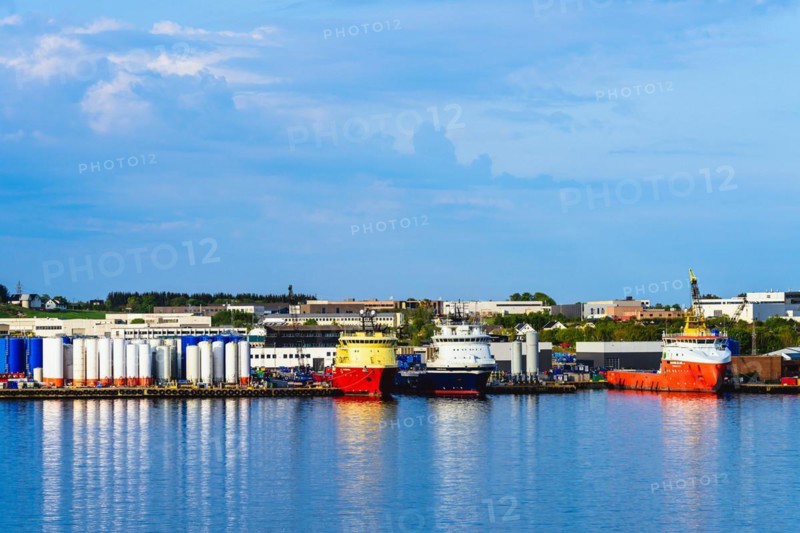 Ships in Industrial Zone over FjordSailing, Stavanger, Boknafjorden, Norway, Europe